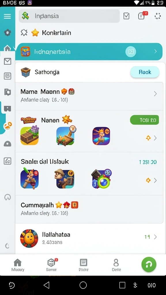 Menu permainan yang lengkap dan mudah diakses.
